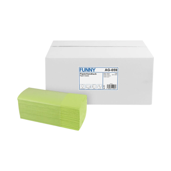 FUNNY Papier-Falthandtücher grün mit Prägung, 2-lagig, V/ZZ/Singlefold-Falzung, 24 x 10,5 cm, Zellstoff-Papier